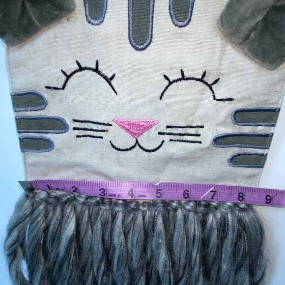 CAT Wall Hanging Textured Animal Natural Room Decor Gray Kitten Wall Art boho - Picture 7 of 10
